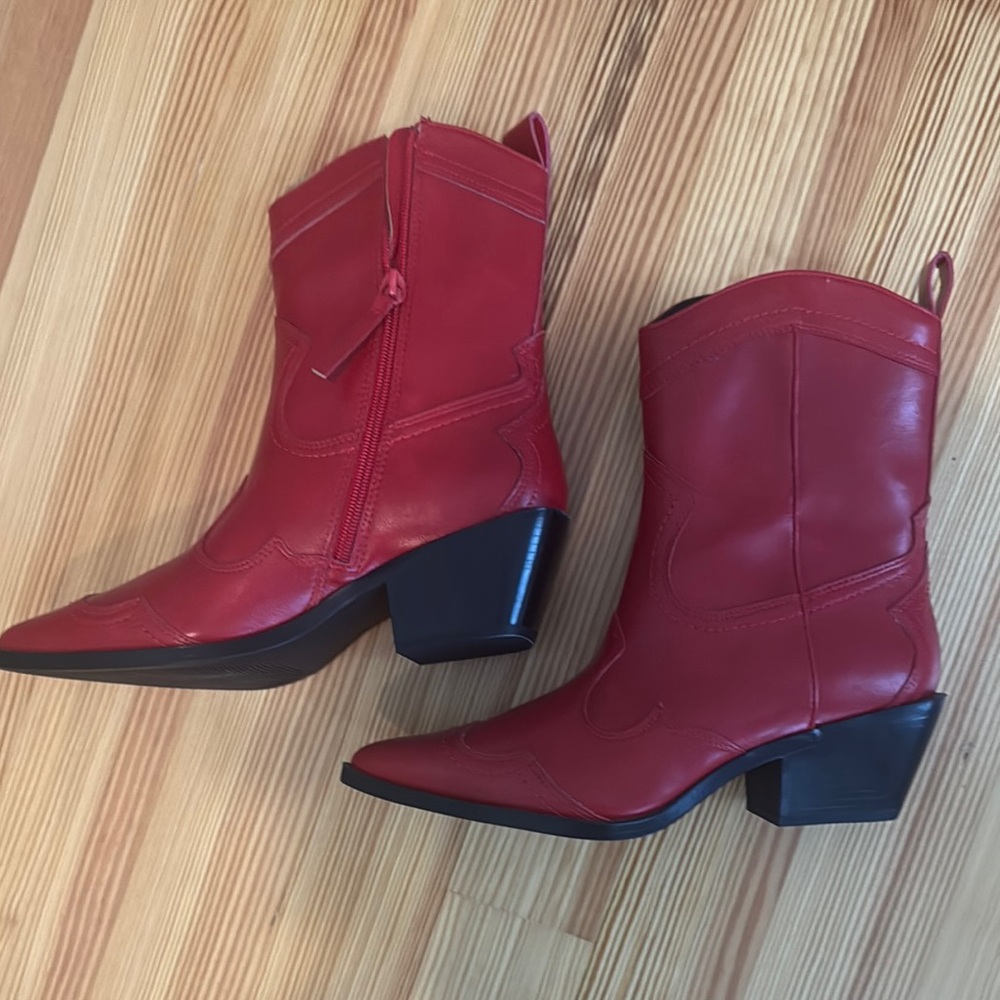 Madden Girl Red Ankle Booties with Stacked Heel